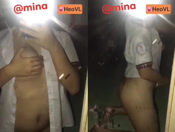 sex mỹ phụ đề Nữ sinh quỳ trước gương xoa vú lồn